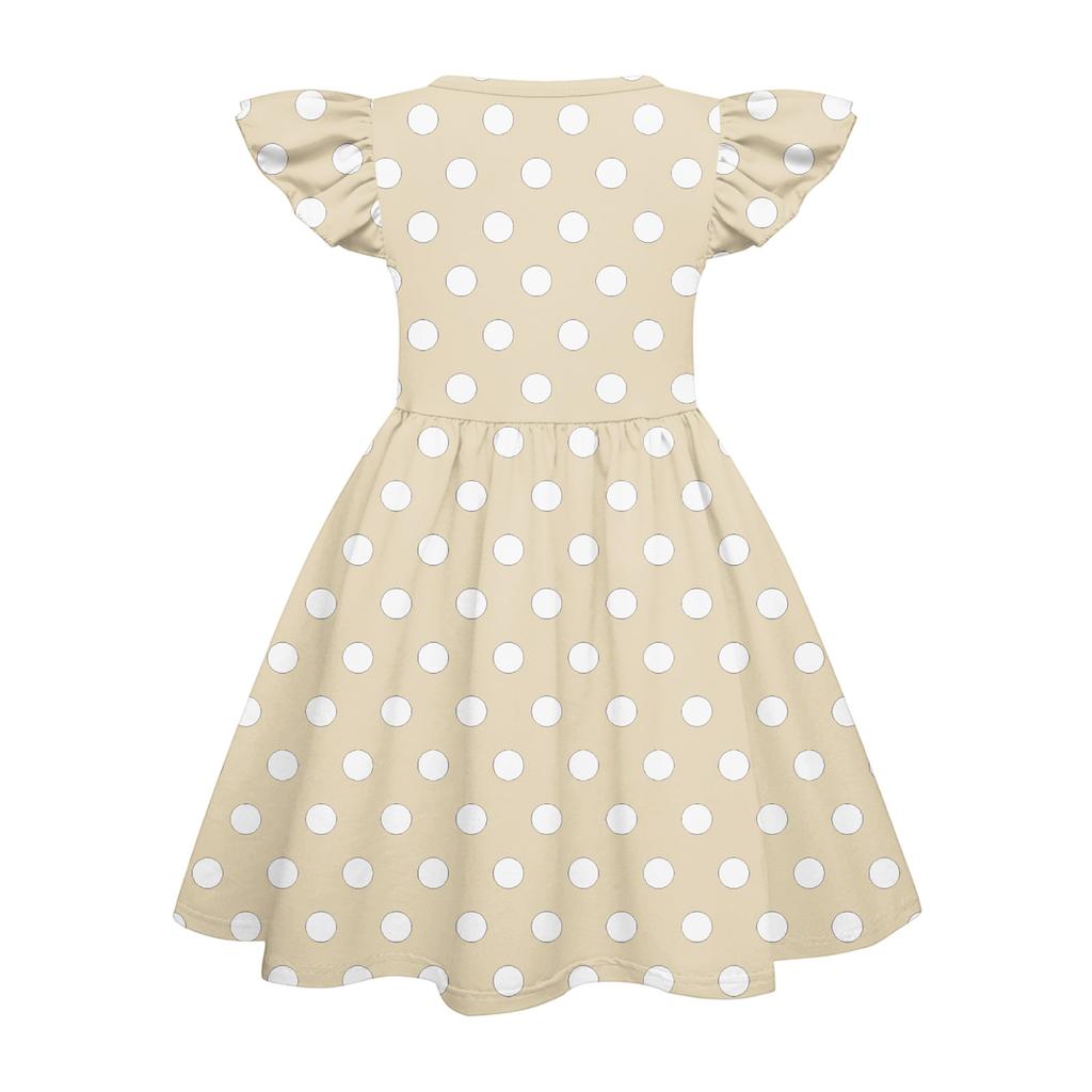 Girls Short Sleeve Ruffle Polka Dot Dress Soft Cotton Crewneck Casual A Line Dress for Kids Summer Outfits
