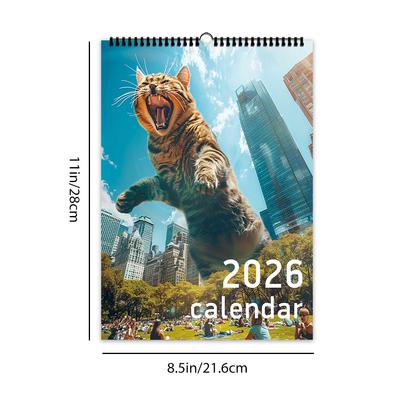 1pc 2026 Wall Calendar, Giant Cat Design,12 Beautiful Designs, Monthly Plans, Perfect Gift for Birthday, Christmas, New Year