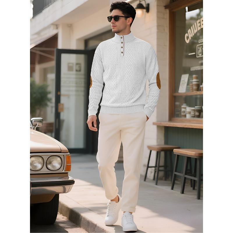 

Men s Long Sleeve Top Shirt Button Up Neck Clipped Jacquard Casual Sports Sweater Men s 5XL белый