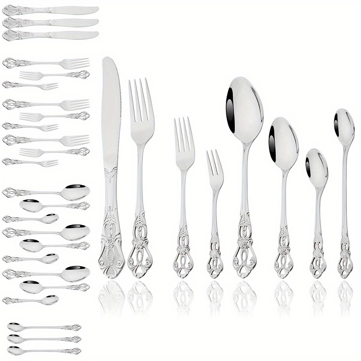 

Набор столовых приборов из нержавеющей стали из 32 предметов — первоклассная зеркальная отделка, долговечность, устойчивость к ржавчине, простота в уходе серебряный