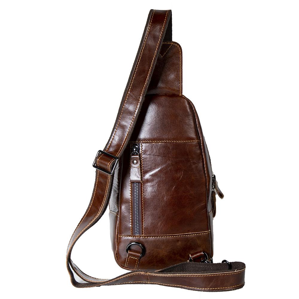 Leather Men's Bag, Men's Chest Bag, Casual and Fashionable Top Layer Cowhide Oil Wax Craft Crossbody Chest Bag
