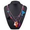 Women's Boho Ethnic Style Feathers Tassels Beads Multi-layer Chain Necklace