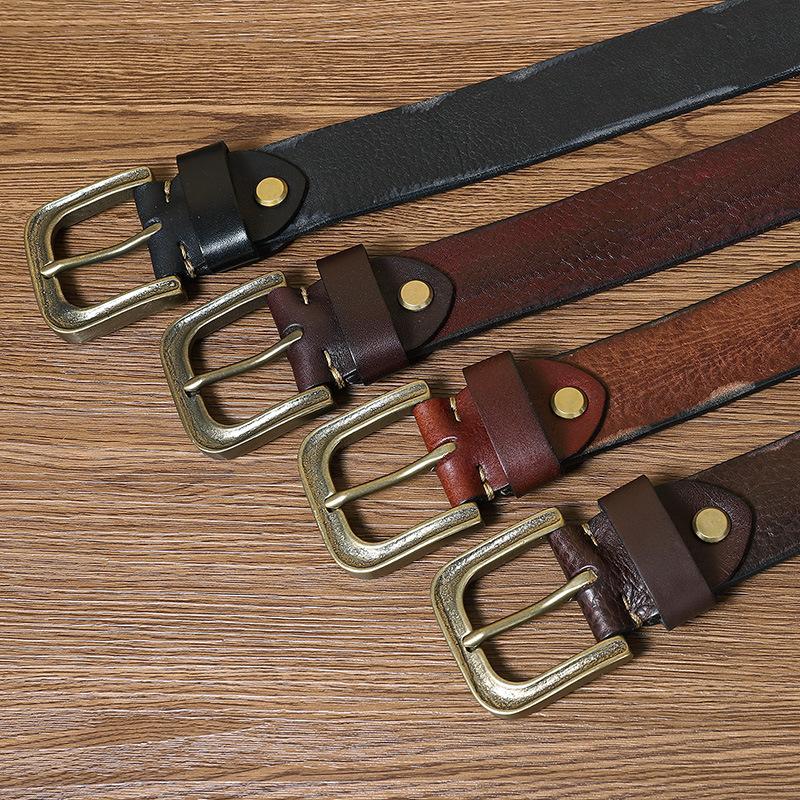 Woven Leather Belt Male Leather Pin Buckle Handmade Retro Old Fashion Young Personality Brass Buckle Belt