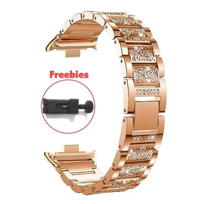 Luxury Stainless Steel Band For Redmi Watch 6 5 4 Diamond Strap For Xiaomi Mi Band 8Pro 9Pro Wristband Women Bling Bracelet Band