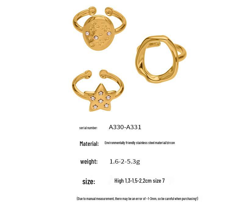 Oumaijia 18k Gold-Plated Geometric Zircon Pentagram Open Ring