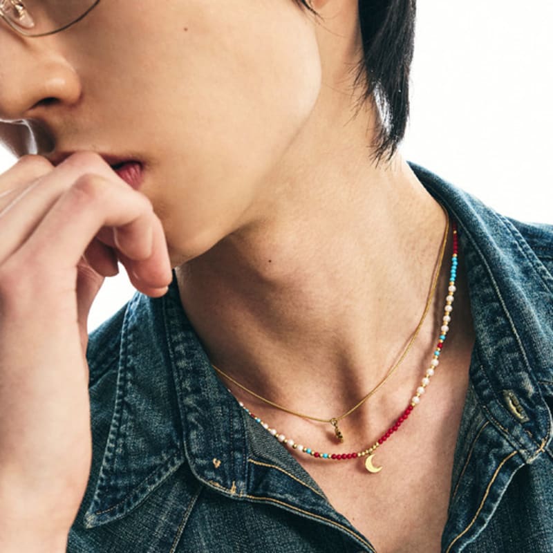 S SY [SET] Cherry Gold Turkey Stone & Gold Daisy Necklace