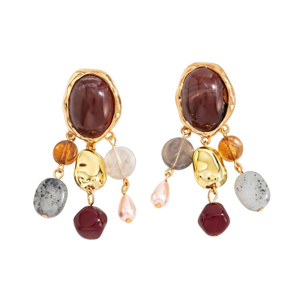 European and American Jewelry Geometric Bohemian Setting Gemstone Earrings Geometric High-end Pendant Design Earrings