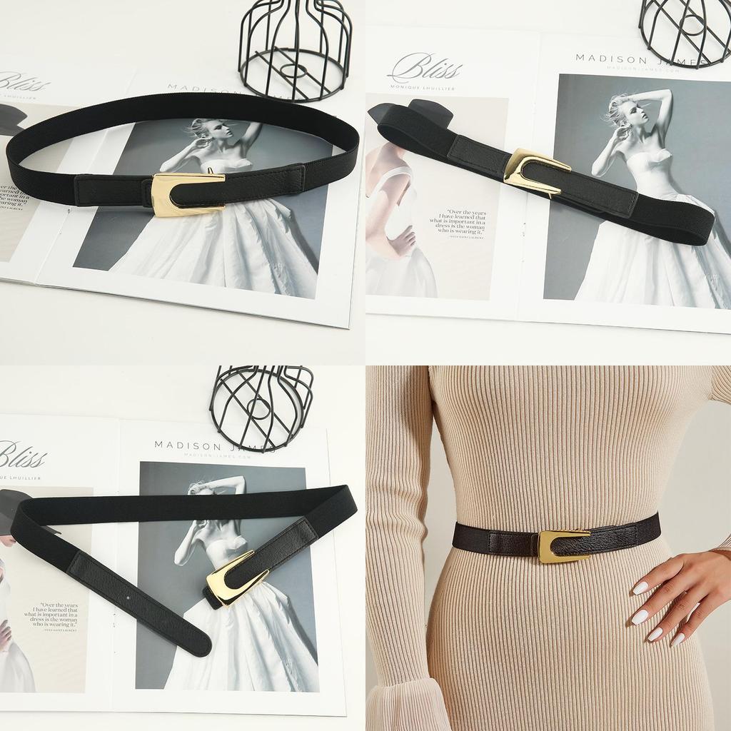 Alloy Elastic Belt Buckle Simple Press Button Black Formal Dress Waistband Fashion Commute