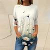 Women's Loose Round Neck Print 3/4 Sleeve T-Shirt Top Pullover
