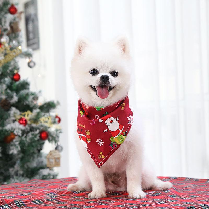 Christmas Triangle Pet Drool Towel,Santa Deer Cartoon Printed Dog Scarf Collar,Polyester Cat Bib,Dog Drool Towel | Pets Supplise