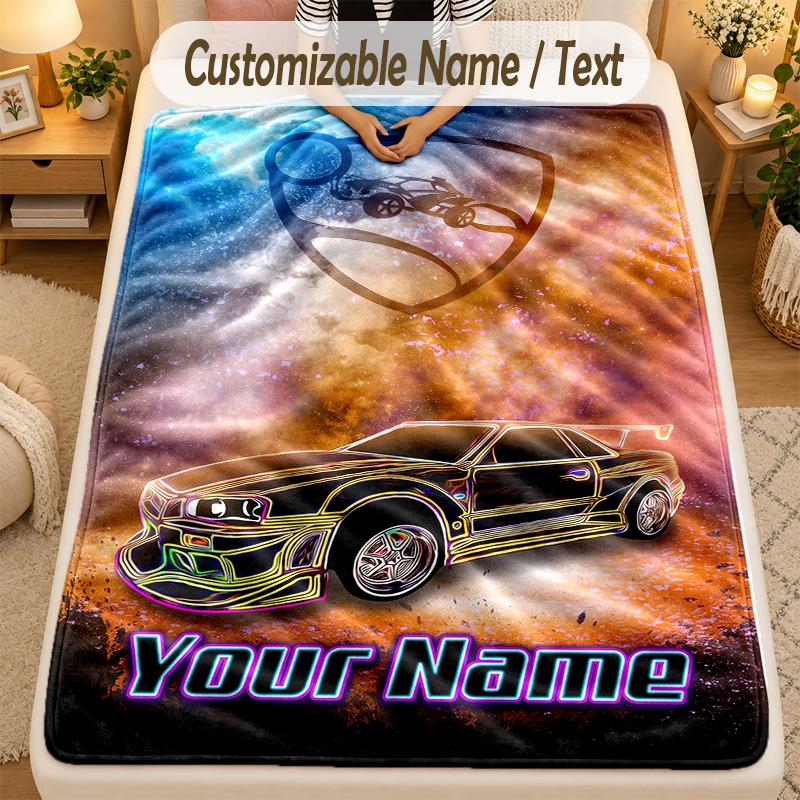 Flannel BlanketRocket League Custom Name Text Personalized Soft Warm Throw Blanket Home Decor Gift