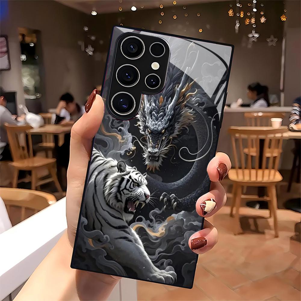 Lion and tiger patterns glass Phone Case For SamsungGalaxy S26 S25 S24 S22 S23 Ultra S21 S20 Plus 5G Frosted Non-Slip Full Cover
