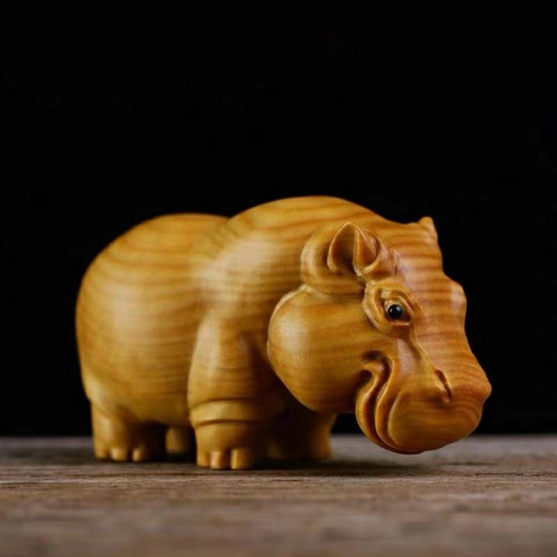 1/3Pcsmanual Wood Carving Wooden Product Rhino Hippo Elephant Room Home Decor Car Ornaments Decoration Sculptures & Figurines