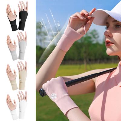 Women Sun Protector Gloves Cool Breathable Sun UV Protector Golf Glove Ice Silk Hollow Palm Elastic for Outdoor Practice