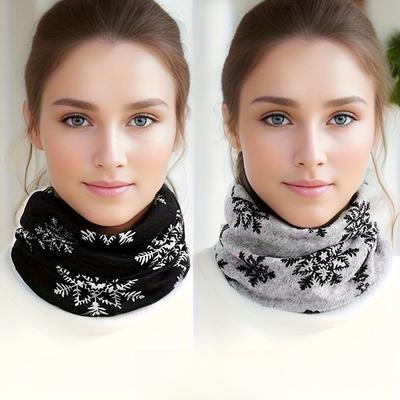 Vintage Schneeflockenmuster Nackenwärmer Set Boho Weich Warm Elastische Mützen Winter Outdoor Winddicht Kältefest Nackenschutz