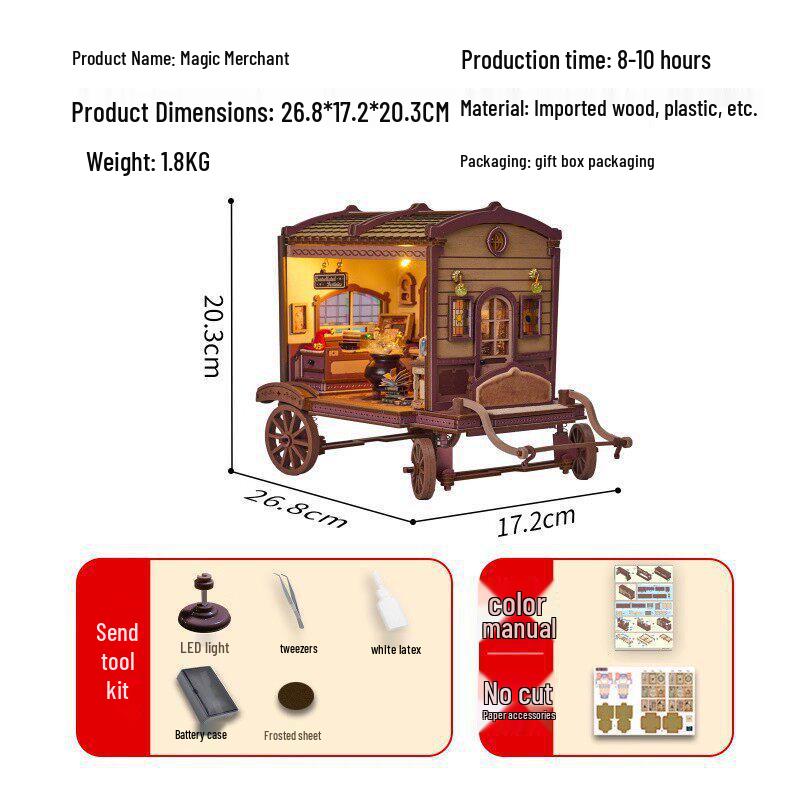 Know Me Magic Merchant Cart: DIY Wooden Miniature House - 3D Puzzle Model Kit
