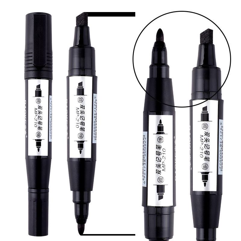 BaoKe MP210 Double-Ended Black Marker Pen, Fade-Resistant & Waterproof, Thick Oil-Based Tip