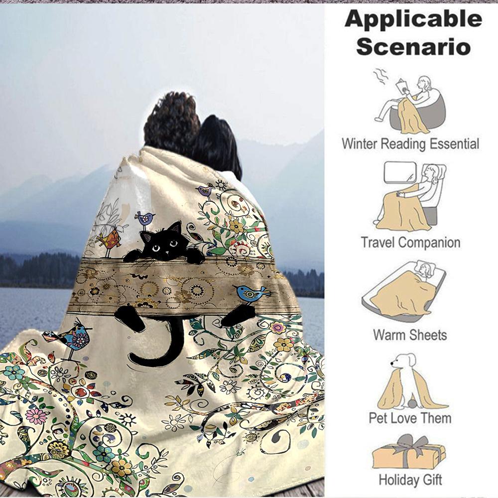 1pc Cat Garden Lightweight Flannel Blanket, Comfortable and Warm Blanket, for Office and Camping Sofa Bed155