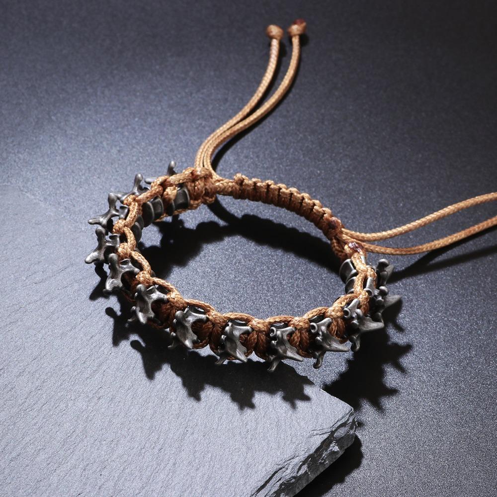 Men's Punk Hip Hop Handmade Woven Alloy Keel Adjustable Size Bracelet Fashion Woven Hand Chain Punk Dark Style Accessory