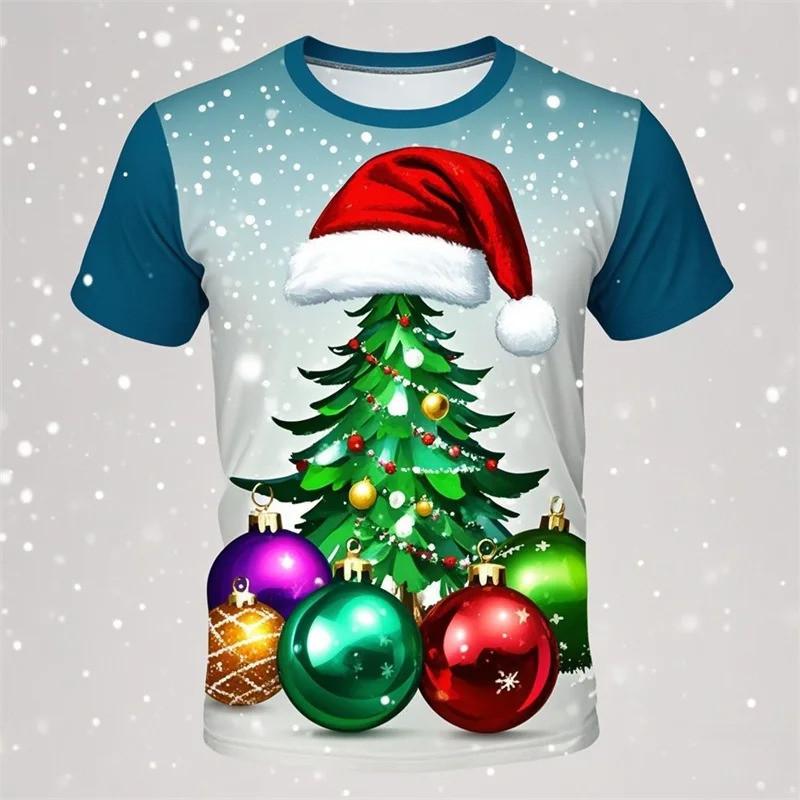 

Мужская и женская летняя повседневная футболка с коротким рукавом с 3D-принтом Санта-Клауса, рождественская футболка-топ, мужская футболка оверсайз 6XL