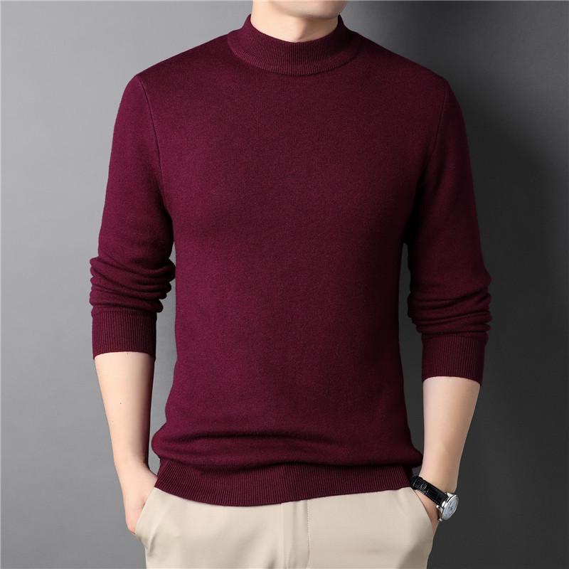 Douyin Men's Slim Fit Solid Color Sweater - Half High Collar, Spring/Autumn Base Layer