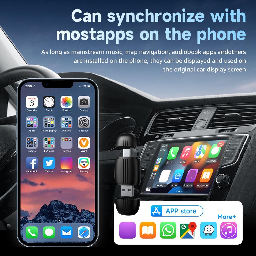 2in1 Wireless CarPlay Adapter&Android Auto Mini Box Carplay Wired to Wireless Dongle Plug&Play Type-C/USB WIFI BT for Wired Cars