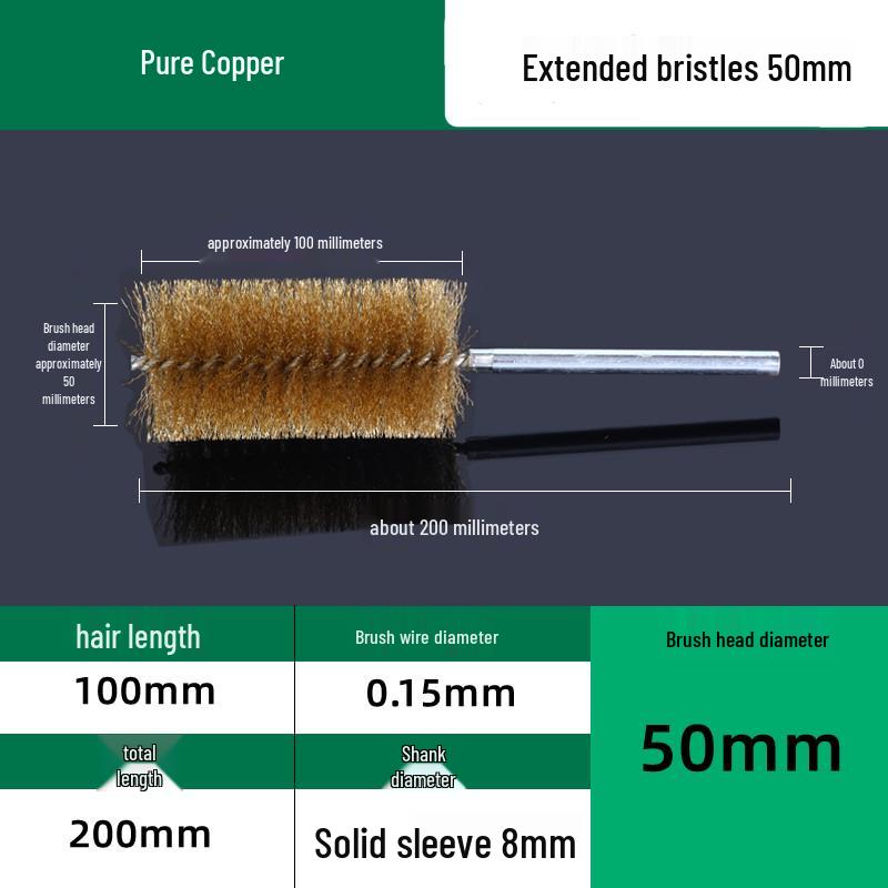 Industrial Rust Removal and Polishing Brush with Handle - Stainless Steel and Copper Wire for Inner Hole Sanding