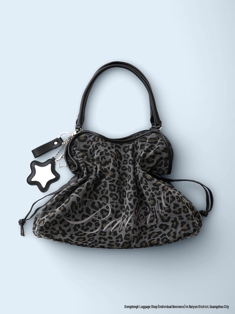 Borsa Tote Leopardata Blu a Pois Coreana - Borsa a Spalla Versatile Retrò