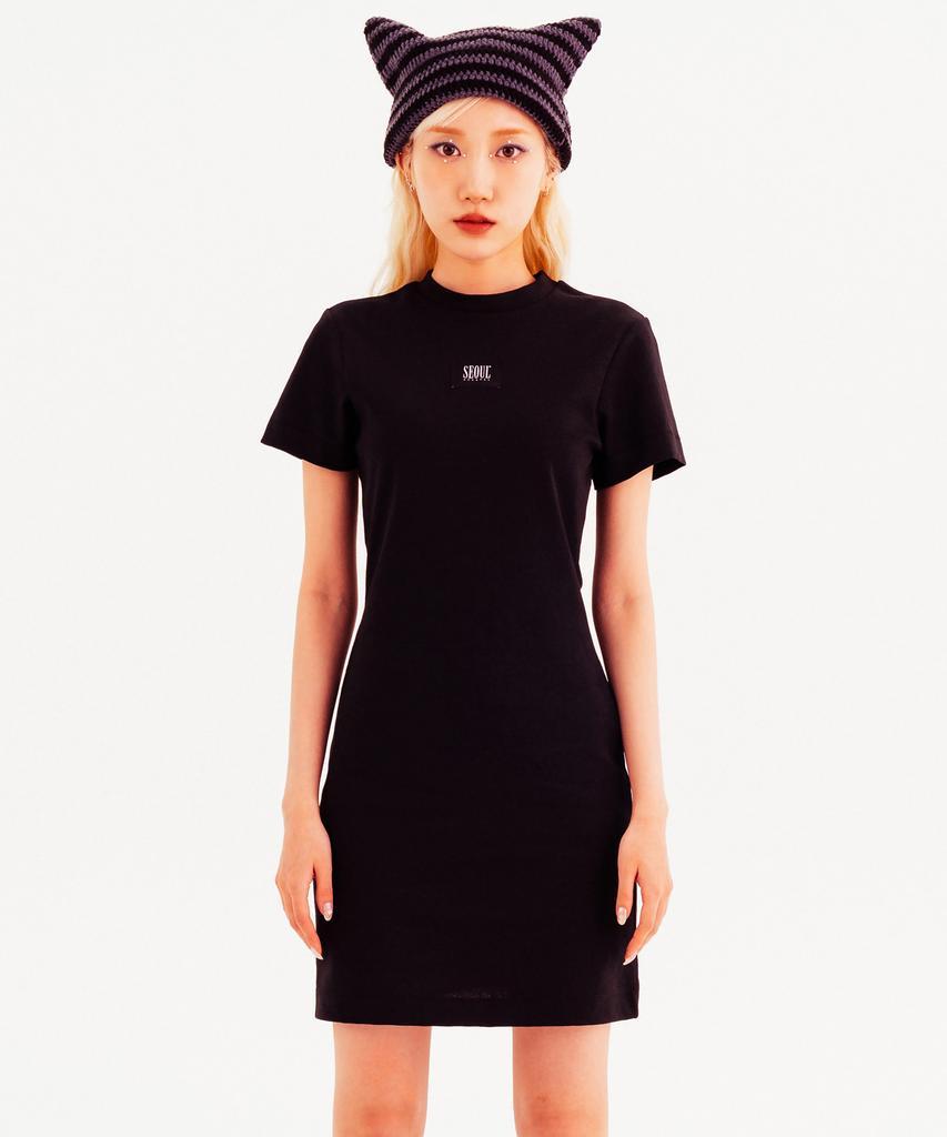 SEOUL APPAREL Label Point Crewneck Dress (Black)