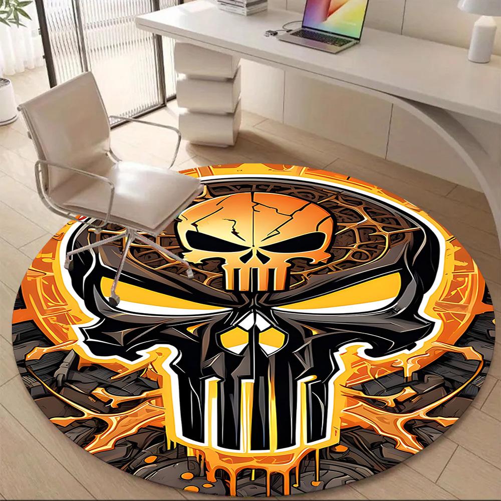 1pc Punisher Skull Office Round Area Rug, Under Office Chairs Bedroom Living Room Home Decor, Room Deco