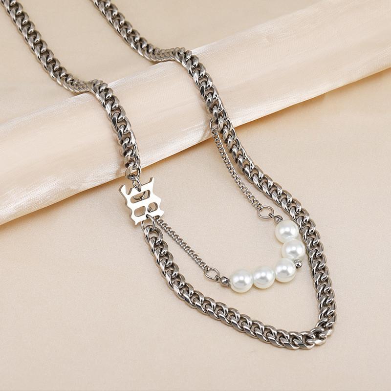 

Современное ожерелье-цепочка из титановой стали с жемчугом для мужчин и женщин, подчеркивающее винтажный стиль, с буквой