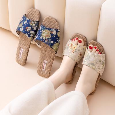 Fashion Breathable Indoor Linen Slippers For Women Men Home Floor Shoes Chinese Style Emrobidery Anti-slip Couples House Bedroom Slides