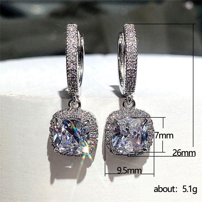 Earrings, Fashionable Bright Square Diamond Zircon Women'S Earrings, Light Luxury Commuter Ear Hooks
