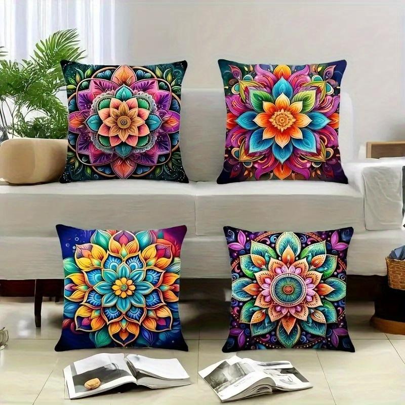 4 pezzi Mandala Boemo Stampato double-sided Federa per cuscino Peluche corto Adatto per salotti camere da letto divani Cuscino decorativo