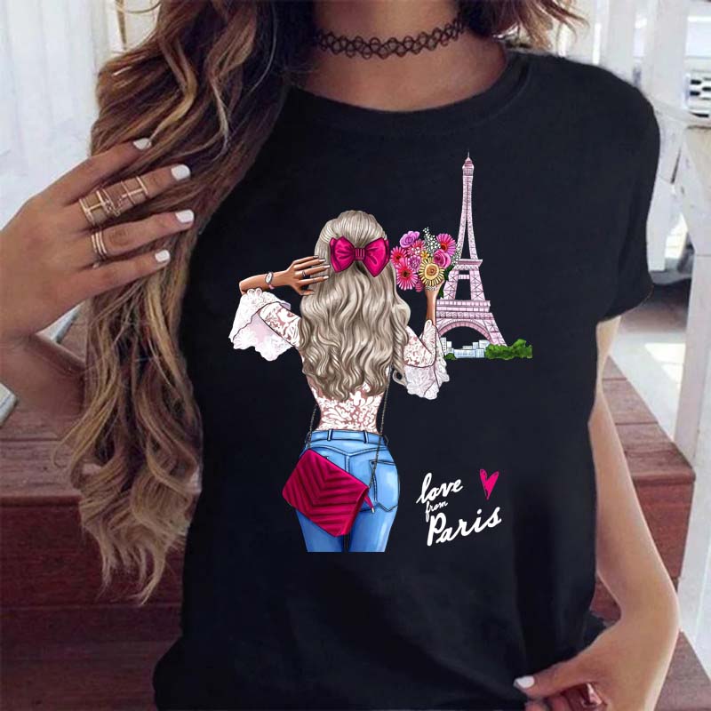 Women T Shirt Fashion Casual Female Print Shirt Loose Women Oneck Tops Harajuku 90s Girls Kawaii T Shirt Korean Style Clothes