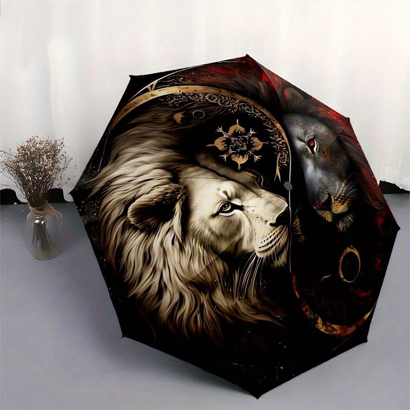 Yin Yang Lions: A Symbolic Fusion of Strength and HarmonyUmbrella, Portable 3-Fold Compact Umbrella for Men & Women Gift