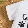 3pcs Infant Baby Funny Slogan Print Cotton Bodysuit + Hat + Paw Pattern Pants Clothing Set