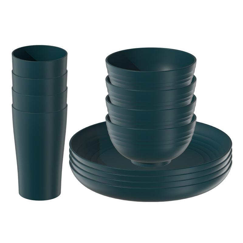 Eco Wheat Straw 12pcs Dinnerware Set Unbreakable Plates Bowls Reusable Plastic Tableware Lightweight for Family Gathering Party Use