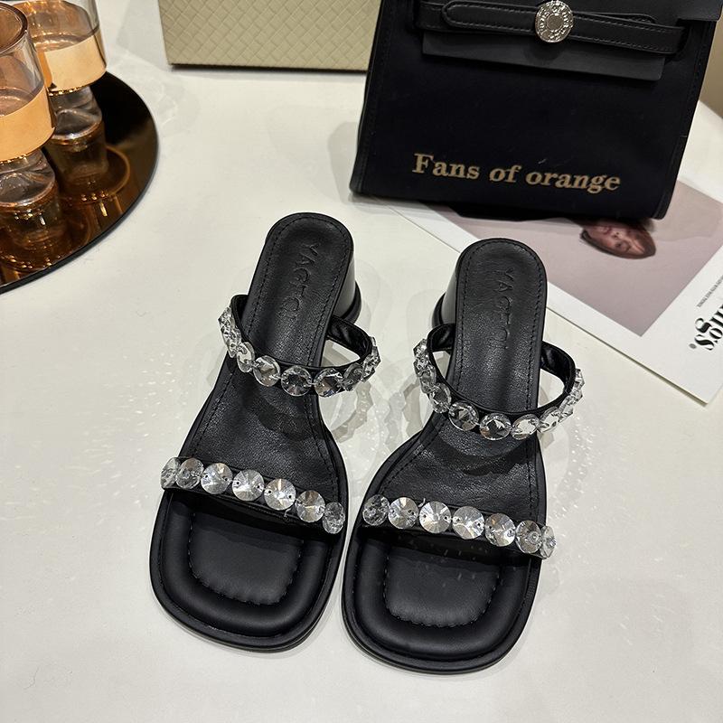 Crystal slippers female summer wear fashion fairy French transparent high heels thick heel sandals niche high-end sandals