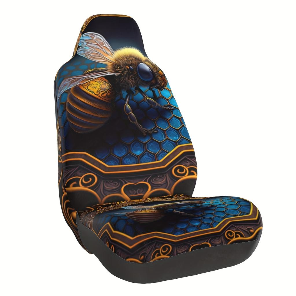 2pcs Bee Print Car Seat Cover, Auto Seat Cover, Universal Front Car Seat Covers, Highback Bucket Design, Auto Interior Accessori