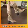 Fashion belt buckle decoration thick heel pointed boots children 2025 autumn new retro Internet celebrities pile boots women