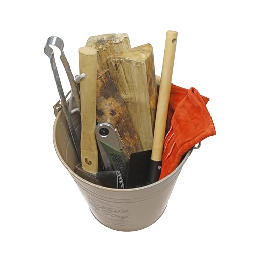 Captain Stag Outdoor Bucket CS Tin Bucket 10L with Wooden Handle, Khaki, UM-1621