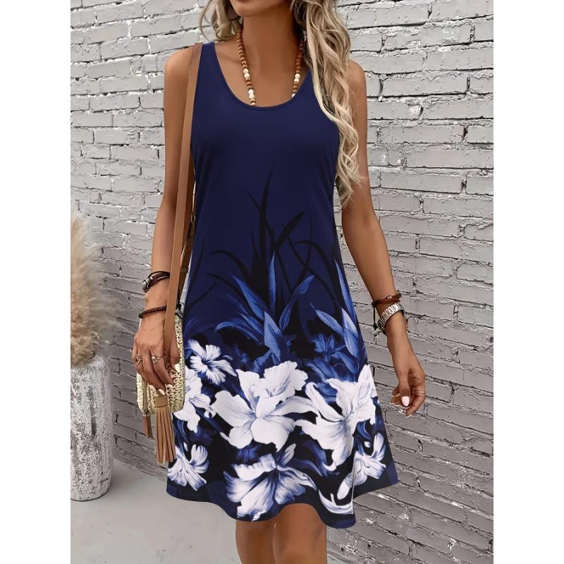 Women's Sleeveless A Line Dress Vibrant Floral 3D Print Dresses Woman Summer Woman Clothing Oversized Y2k Ladies Clothes Tops