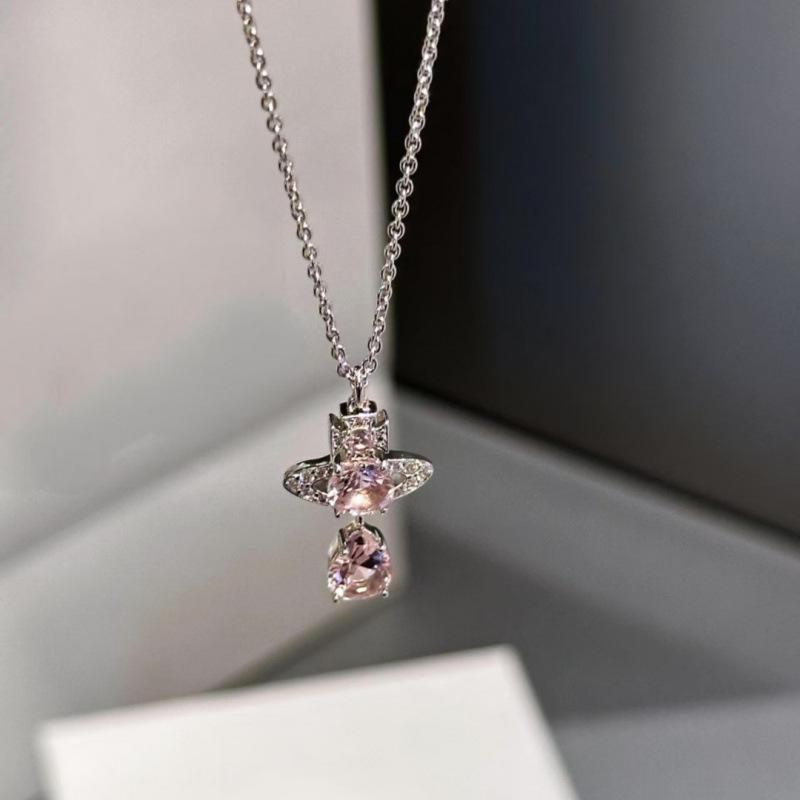 Empress Pink Mermaid's Tear Necklace: Dream Catcher Saturn Series for Women