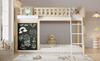Loft Bed, Children's Bed, With Small Board for Painting, With Storage Box, Safety Rail, Storage Under the Bed, Pine + MDF, White+Natural, 90x200cm