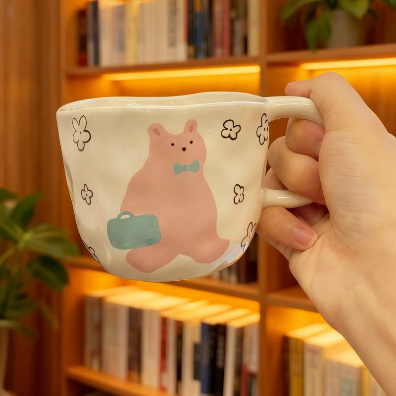 

Cute Bear Ceramic Mug Hand Pinched Irregular Porcelain Coffee Cup Breakfast milk oatmeal cup Water Cup For Office Couple Gift 250ml