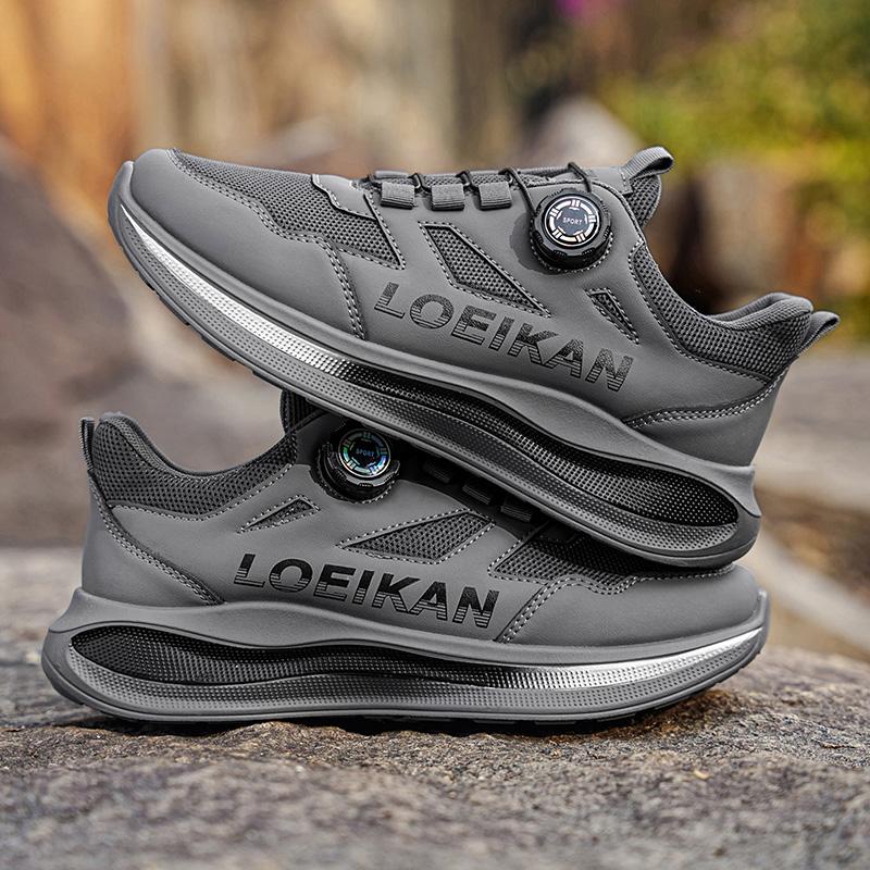 Men's Rotating Button Running Shoes, Breathable Mesh Quick Lacing Athletic Sneakers