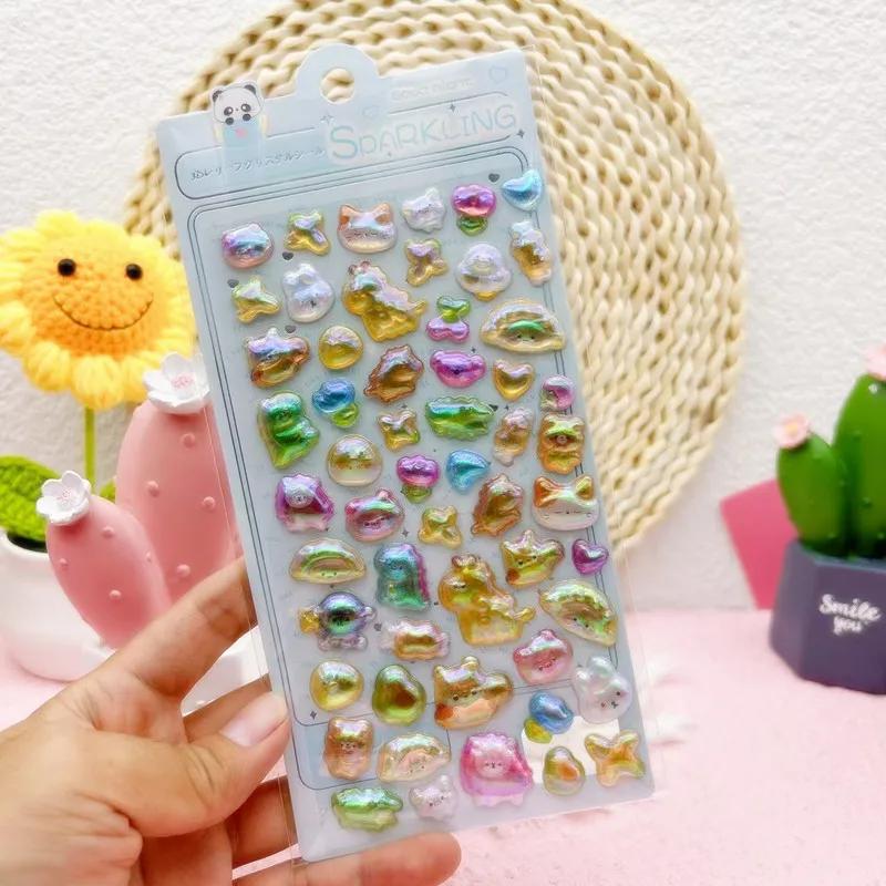 Cartoon 3D Relief Water Drop Stickers Cute and Fun Animals Rabbit Panda Stickers Diy Diary Stationery Stickers