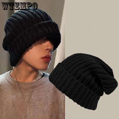 Strickmützen für Herren, große Größe, einfarbig, vielseitige, dehnbare Mützen, lässige, warme Wollmützen für Paare