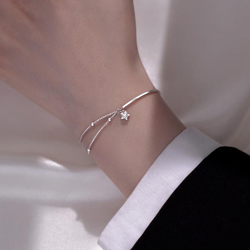 

New 925 Sterling Silver Star Double Layer Bracelet Simple Charm Geometric Shape Woman Bracelet Birthday Gift Exquisite Jewelry